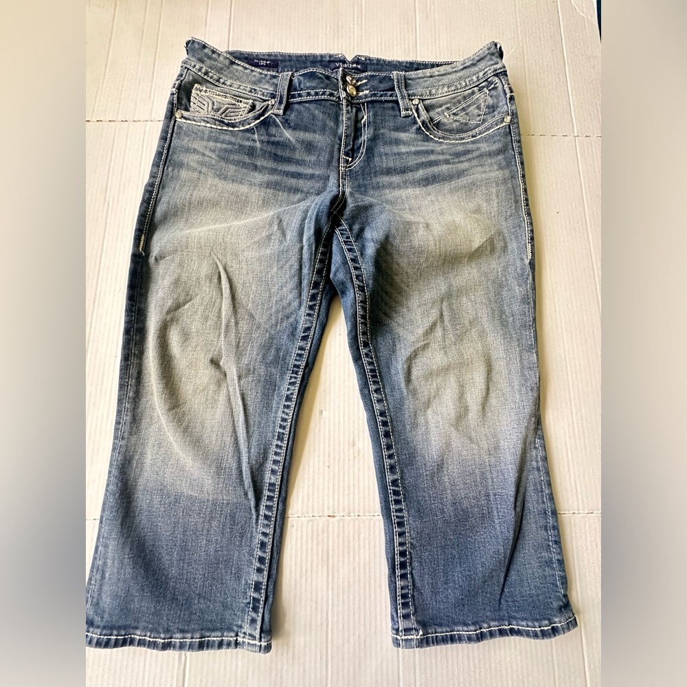 VIGOSS The Chelsea Capri Size 15 / 16‎ Stretch Denim Rhinestones Embroidered